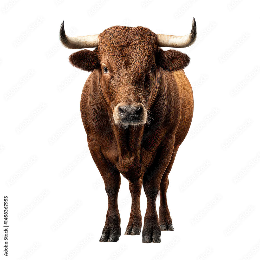 Brown bull with sharp horns isolated on white background Brown bull with sharp horns isolated on white background