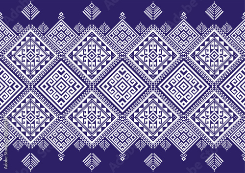 Thai Tribal Seamless Pattern in Indigo – Geometric Textile Design