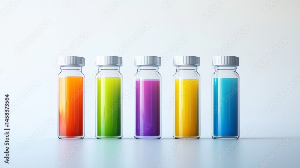 Colorful liquid jars showcase a vibrant spectrum of refreshing beverages. Colorful liquid jars showcase a vibrant spectrum of refreshing beverages.