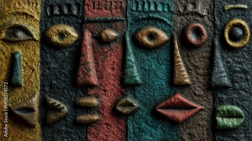Abstract African art. Traditional African painting. Africa pattern. Textured illustration patterns of faces, bodies and shapes.