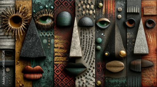 Abstract African art. Traditional African painting. Africa pattern. Textured illustration patterns of faces, bodies and shapes.