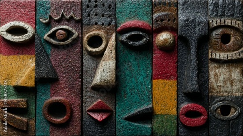 Abstract African art. Traditional African painting. Africa pattern. Textured illustration patterns of faces, bodies and shapes.