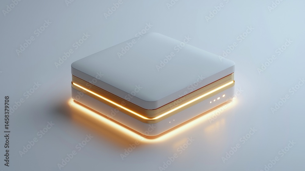 White Floating Device with Gold Accents Isometric View White Floating Device with Gold Accents Isometric View