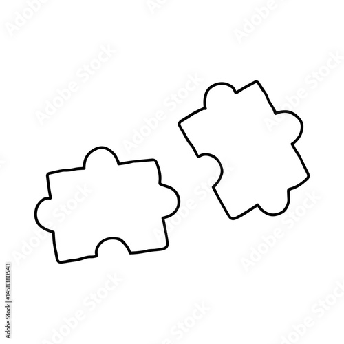Hand drawn doodle simple two jigsaw puzzle pieces. Isolated on white background