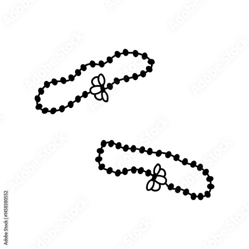 Hand drawn doodle simple two matching bracelets with beads and halves of one flower. Couple bracelets, friendship and love symbol. Isolated on white background
