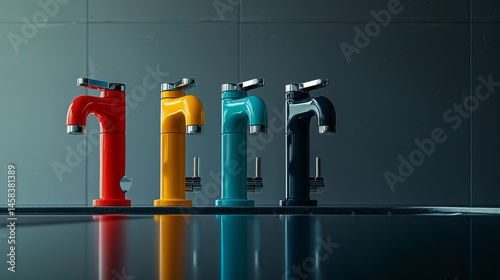 Wallpaper Mural Vibrant and modern water taps in a stylish kitchen setting reflecting contemporary design. Torontodigital.ca