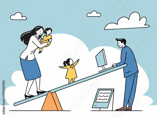 Cartoon family scene with playful harmony