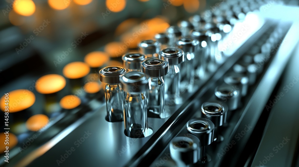 Pharmaceutical Glass Vials Modern Medical Production Line Shiny Steel Tray Sterile Vaccine Bottles Healthcare Industry Cleanroom Pharmaceutical Glass Vials Modern Medical Production Line Shiny Steel Tray Sterile Vaccine Bottles Healthcare Industry Cleanroom