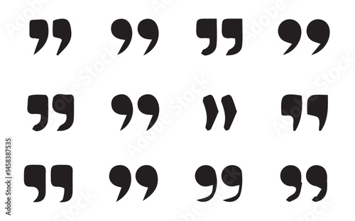 Set of quote mark. Quotes icon vector set. Quotemarks outline, speech marks, inverted commas or talking marks collection. Quotation signs isolated on white background. Vector illustration eps 10.