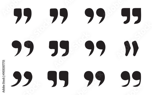 Set of quote mark. Quotes icon vector set. Quotemarks outline, speech marks, inverted commas or talking marks collection. Quotation signs isolated on white background. Vector illustration eps 10.
