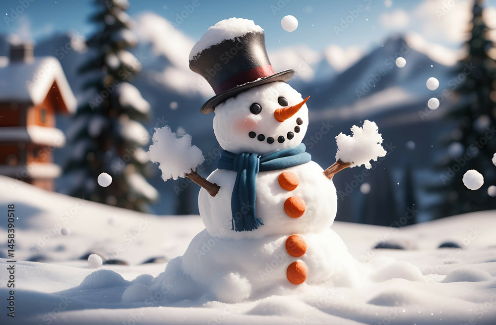 Fototapeta premium snowman in the snow