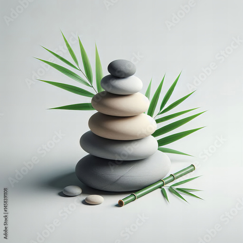 Zen Stones with Green Leaf