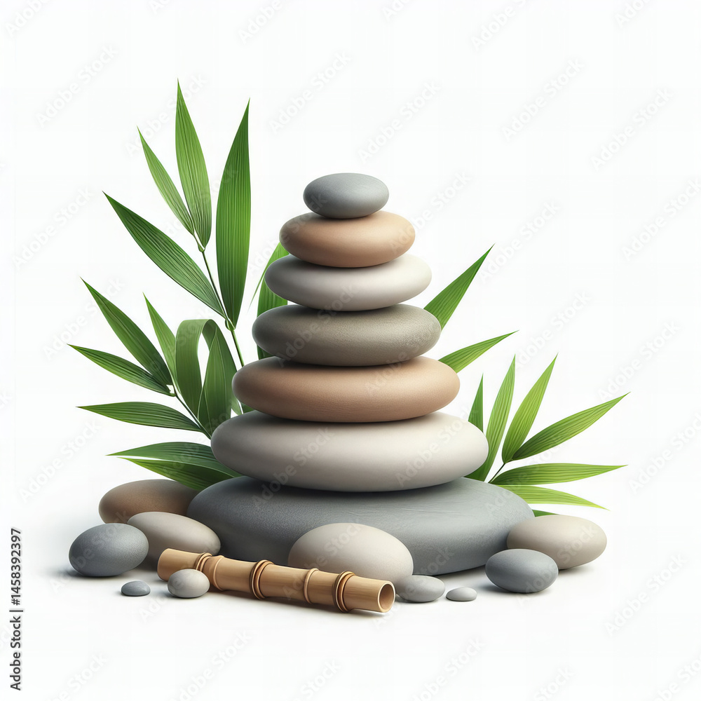 Zen Stones with Green Leaf Zen Stones with Green Leaf