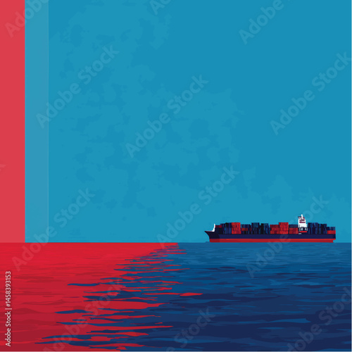 Blocky Container Ship at Sea