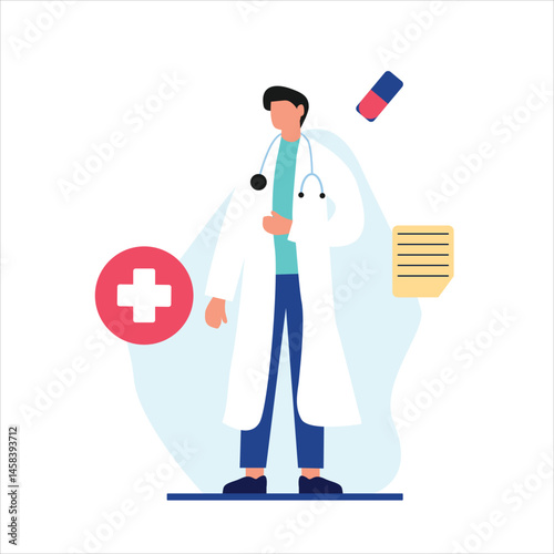 Doctor holding a stethoscope and a prescription, suitable for healthcare concepts, medical websites, pharmaceutical advertising, and hospital brochures.
