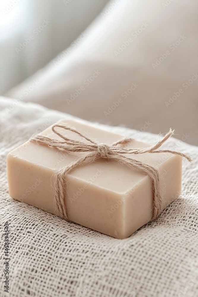 Beige Minimalist Soap Bar in Recycled Paper Box on Linen Beige Minimalist Soap Bar in Recycled Paper Box on Linen