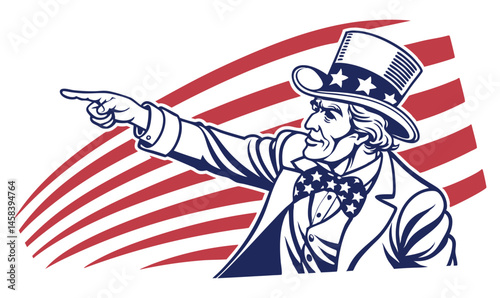 "Uncle Sam Pointing Illustration, Patriotic American Vintage Artwork"