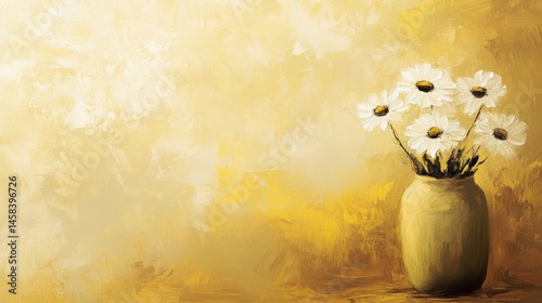 Warm, painted flowers in a vase.