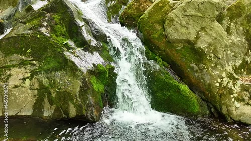 Valley for Summer Vacation ,Slow Motion ,Clear Stream flowing over rocks and rocks ,Rich Valley in slow motion ,Crystal clear water spills over rocks ,Silent natural scene ,Silent flowing riverbed ,Cl