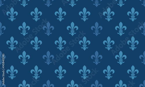 Elegant navy blue fleurdelis pattern.  Sophisticated, repeating design ideal for backgrounds, textiles, and website design.  Conveys luxury, heritage, and French style.