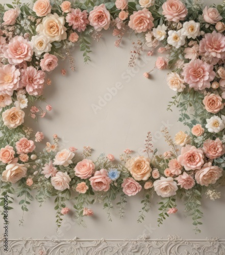 Wallpaper Mural Pastel vintage floral artificial flower wall, lace details, backdrop, elegant, wallpaper Torontodigital.ca