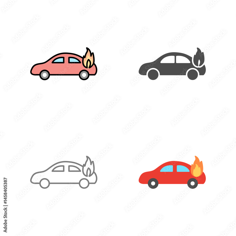 Naklejka premium Unique Car on Fire Vector Icon