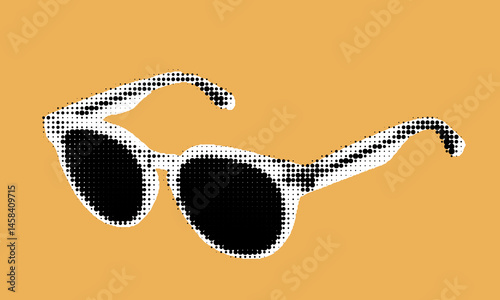Creative halftone illustration of stylish sunglasses set against a vibrant yellow backdrop