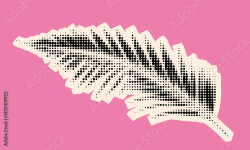 Graphic depiction of fern leaf in striking halftone style against pink backdrop for modern artistic expression