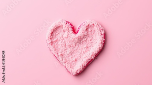 A textured pink heart shape is presented against a solid pink background ideal for Valentine's Day cards or romantic designs.