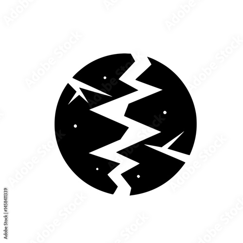 Cracked Circle: Black & White Minimalist Illustration