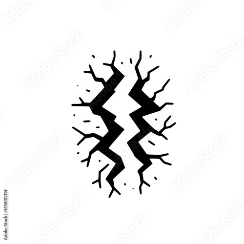 Abstract Crack Graphic Illustration - Black on White, Minimalist Design