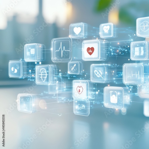 Innovative health technology solutions medical field digital interface modern environment close-up view hyperrealistic design