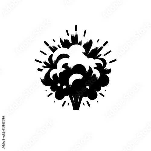 Abstract Black and White Explosion Graphic, Retro Style