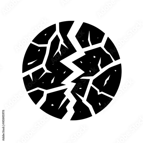 Cracked Earth: Abstract Black Circle, White Background, Modern Illustration