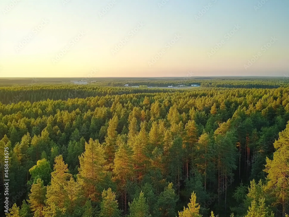 Fototapeta premium Wide Angle Shot Of Forest Against The Clear Sky
