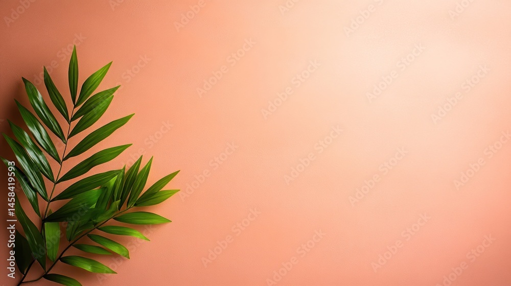 Tropical Leaves on Coral Background: A Summer Minimalist Design