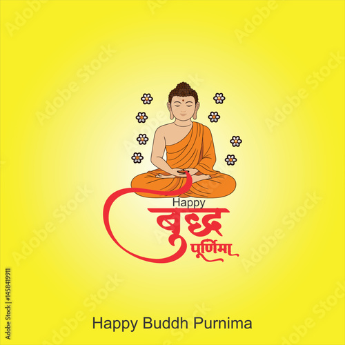 happy Vesak Day, Buddha Purnima wishes greetings with buddha and lotus illustration. Can be used for poster, banner, logo, background, greetings, print design. abstract illustration design.