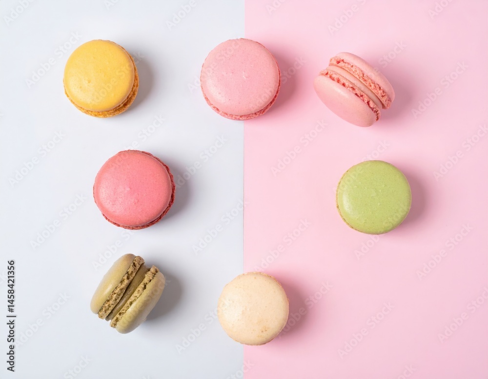 Fototapeta premium Assorted Colorful Macarons On Pastel Background
