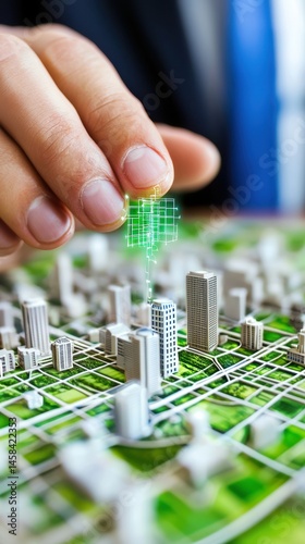 Innovative urban development model smart ecogrid campus 3d city planning tech environment close-up view ai integration