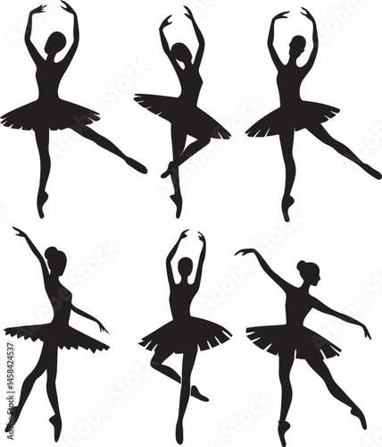 Girls Dancing Pose Silhouette, Ballerinas Dancing Graceful Ballet Performance Art