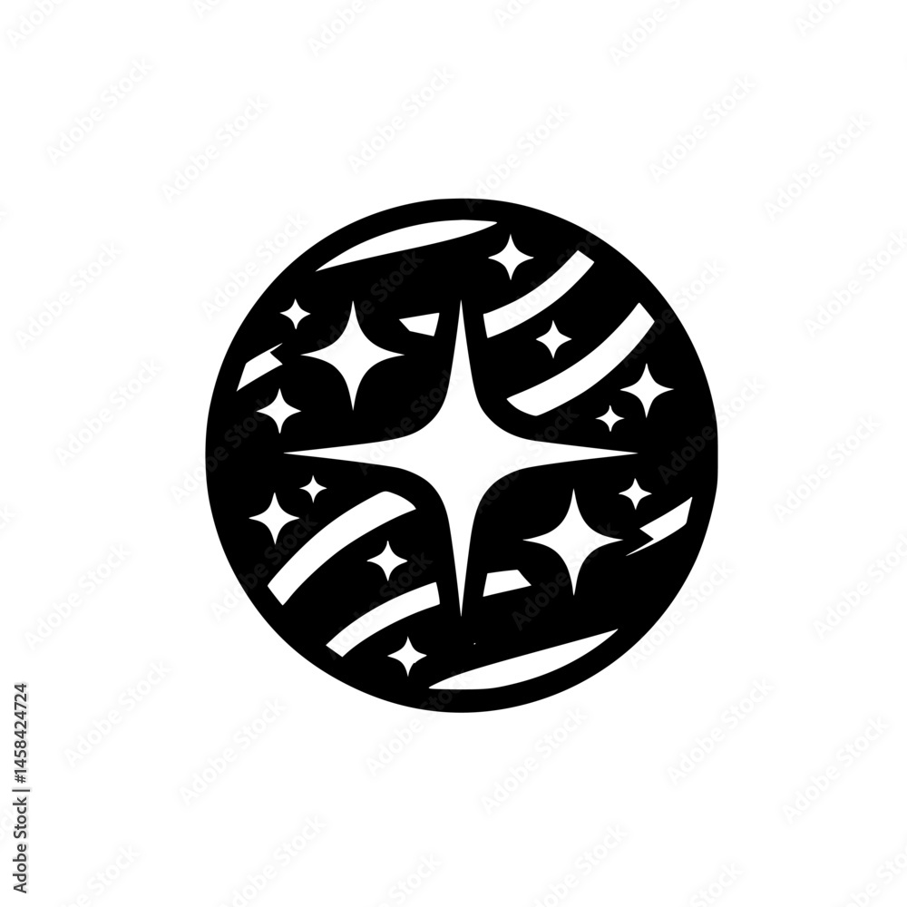 Abstract Sparkle Emblem in Circle, Black & White, Geometric Design Abstract Sparkle Emblem in Circle, Black & White, Geometric Design