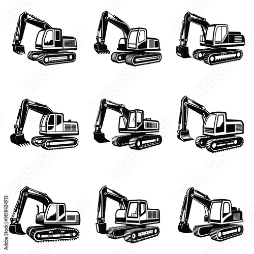 Wallpaper Mural Construction excavator silhouette vector illustration isolated on a white background, Creative excavator illustration Torontodigital.ca