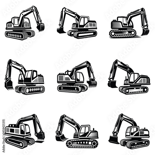 Wallpaper Mural Construction excavator silhouette vector illustration isolated on a white background, Creative excavator illustration Torontodigital.ca