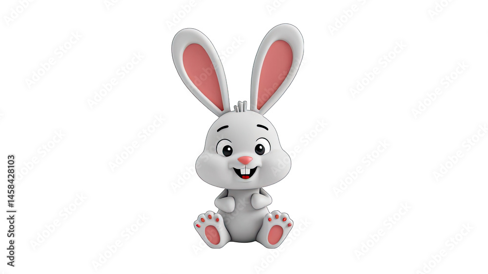 Obraz premium Cute Cartoon Bunny Rabbit 3D Render isolated on transparent background