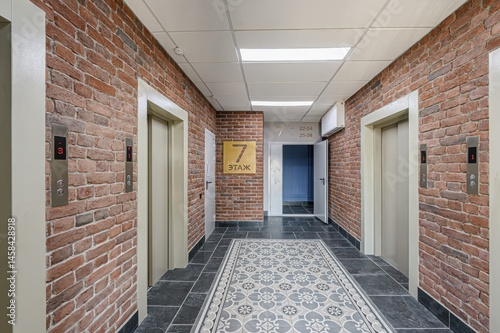 interior apartment public place, house entrance. doors, walls, staircase corridors