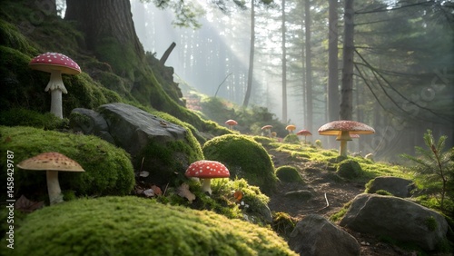 goblincore forest with mushrooms and moss