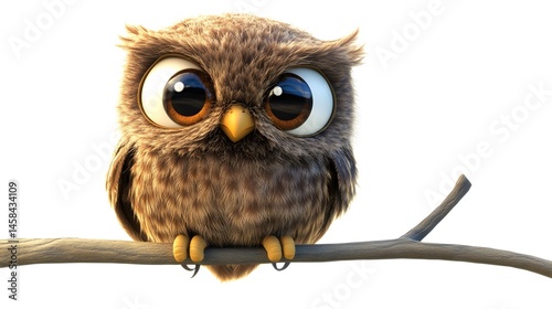 Adorable cartoon owl perched on a branch.