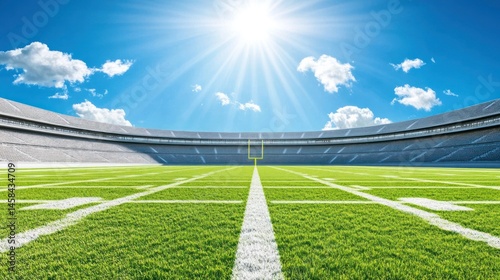 American football stadium sunny day green field goalpost