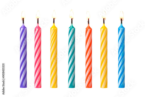   Set of colorful birthday candles isolated on a transparent background