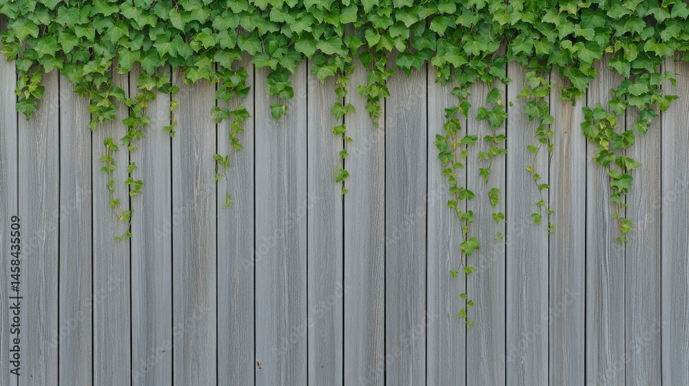 Lush Green Ivy Vines Cascading Down a Gray Wooden Fence Background Texture Lush Green Ivy Vines Cascading Down a Gray Wooden Fence Background Texture